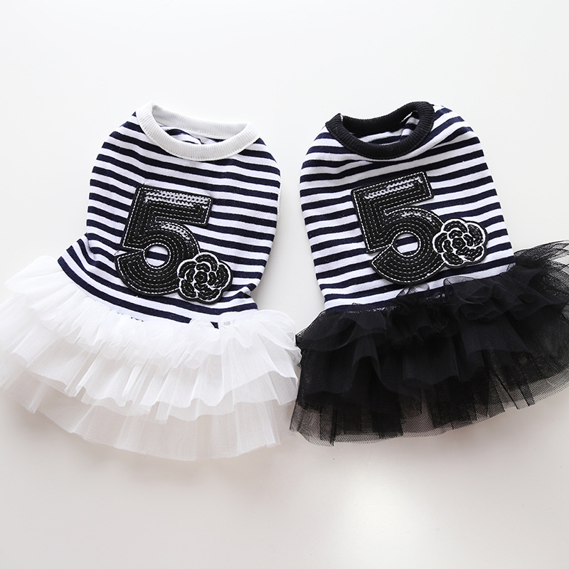 Pet Costume Dress Nautical Striped Top with Tulle Skirt for Dogs And Cats